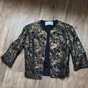 Vintage Black and Gold Jacquard Women's Blazer